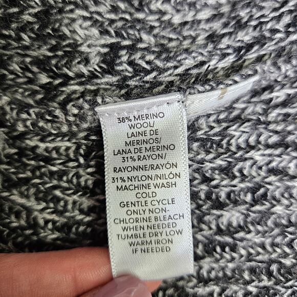 🦃 Lou & Grey Merino Wool Blend Draped Open Cardigan Black White Speckled Sm - Picture 4 of 7